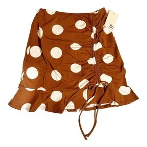 So Brown with Cream Polka Dots Ruffle Hem Adjustable Length Mini Skirt Sz XS NWT
